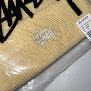 Stussy Beige Knit Beanie with white Logo